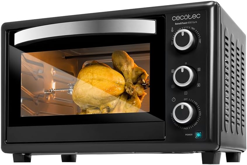 Cecotec Four de comptoir Bake&Toast 3090 Noir Gyro, 30 L, 1500 W, 5 fonctions différentes, Comprend une broche rotative, Éclairage intérieur, Bac récupérateur de miettes - 30 L Noir