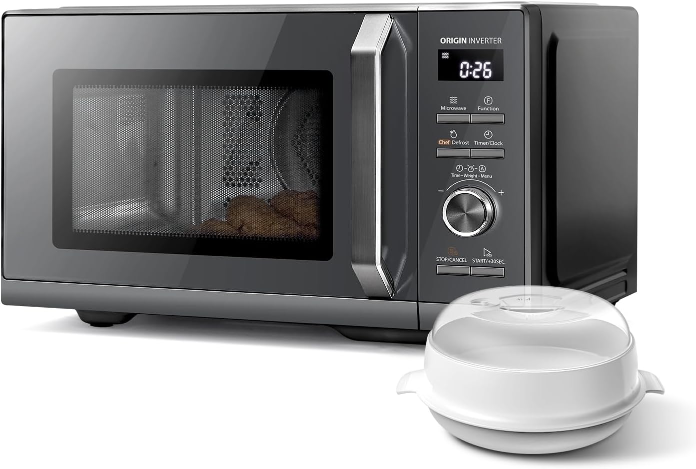 MW3-AC26PFI(MG) Four à Micro-ondes 26L Air chaud combiné, 6-en-1 900W avec Cuiseur Vapeur en Gris Morandi, 6 Programmes 10 Niveaux de Puissance, 10 Menus Automatiques 26L 6-en-1