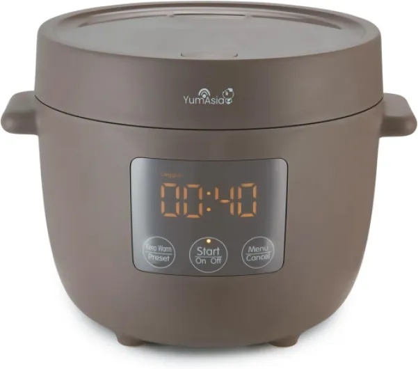 Tsuki Mini cuiseur à riz avec bol en céramique Shinsei (2,5 tasses, 0,45 litre) 5 fonctions de cuisson du riz, 2 fonctions multicuiseur, affichage LED caché, 220-240V (Pebble Grey)