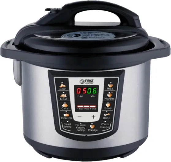 TZS First Austria - Autocuiseur électrique 6L avec 9 programmes automatiques - Multicooker 1000W comme cuiseur à riz, à vapeur, mijoteuse, etc - - Multicuiseur électrique à pression & livre recettes Noir/Gris