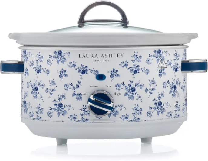 Laura Ashley Mijoteuse Électrique 3,5 Litres avec Imprimé China Rose par VQ - Slow Cooker pour 4 à 5 Personnes, Économique en Énergie, avec 3 Réglages de Température et un Couvercle en Verre Trempé Mijoteuse 3,5 L China Rose