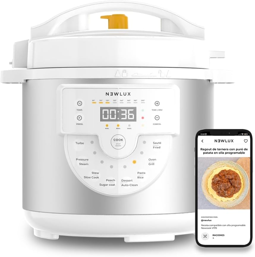 NEWCOOK-Mijoteuse Électrique Programmable 6L Delicious Blanc (1000W) Multifonction avec Voix, 15 Fonctions, 4 Niv - Pression et Récipient à revêtement en céramique - Accessoire de Friture 3 - Delicious Blanc