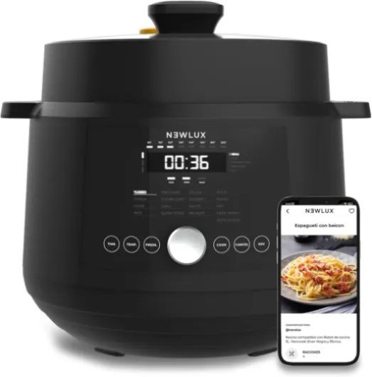 NEWLUX - Mijoteuse Électrique 6L SmartChef V600 (1200W), Robot Cuisine avec 4 Niveaux de Pression (90 kpa) et 17 Programmes - Slow Cooker programmable 24h avec Vapeur 2 Niveaux
