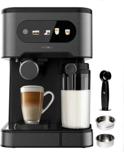 Machine à Café Expresso Power Espresso 20 ColdBrew Latte + - 1350W, 20 Bars, Écran Tactile Couleur, Réservoir d'Eau 1,5L, 500ml de Lait, Acier Foncé, Chauffe-tasses, Double Bras, Démontable