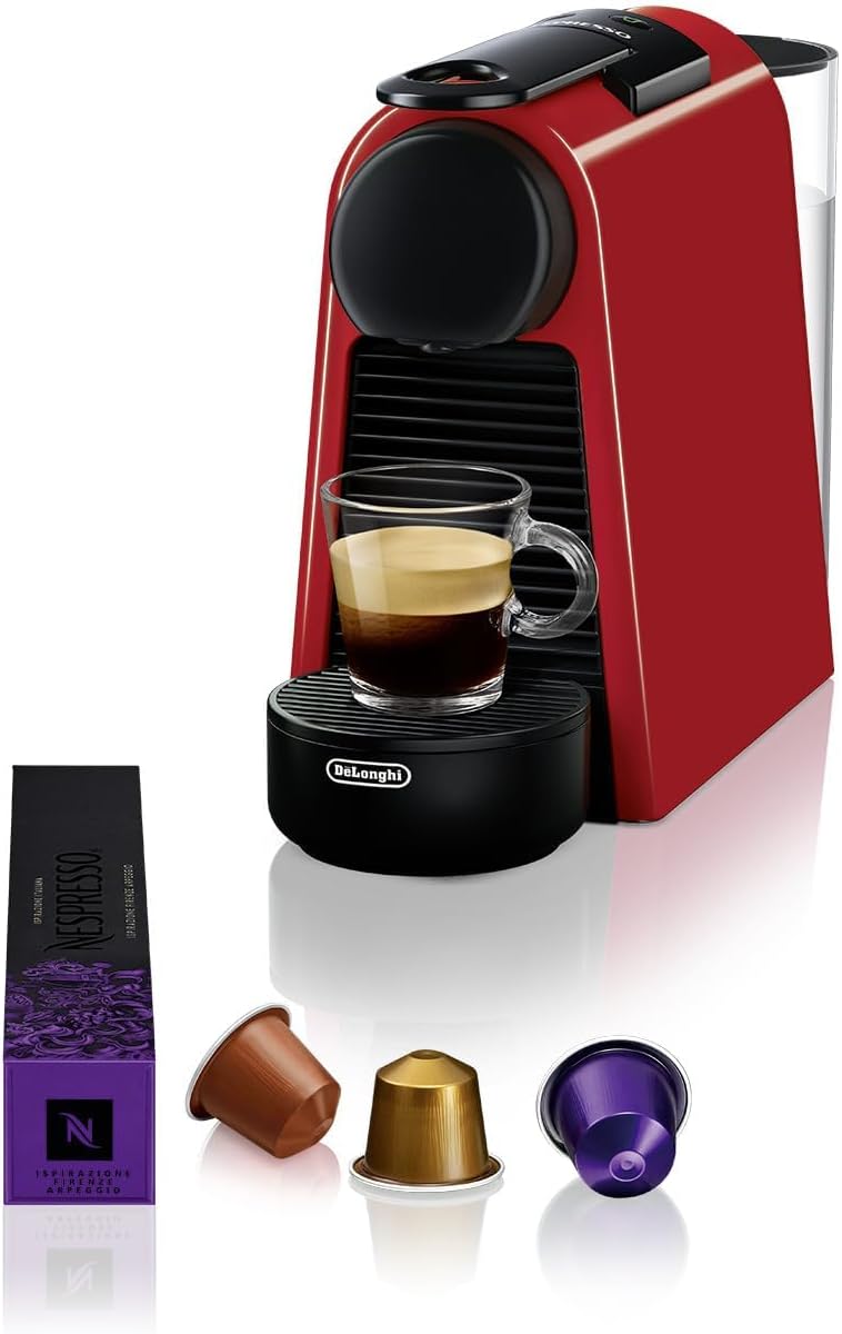 De'Longhi Nespresso Essenza Mini EN85.R, Machine à Café Automatique, Machine à Capsules pour une Seule Tasse, Ensemble de Bienvenue Inclus, Design Compact, Pression 19 Bar, 1150W, Rouge Rubis