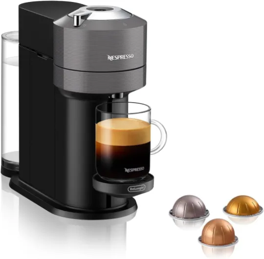 De'Longhi Nespresso Vertuo Next ENV120.GY, Machine à Café en Capsules, Machine à Café Portion Unique, 5 Tailles de Tasse, Technologie Centrifusion, Ensemble de Bienvenue Inclus, Gris Foncé Grisfoncé