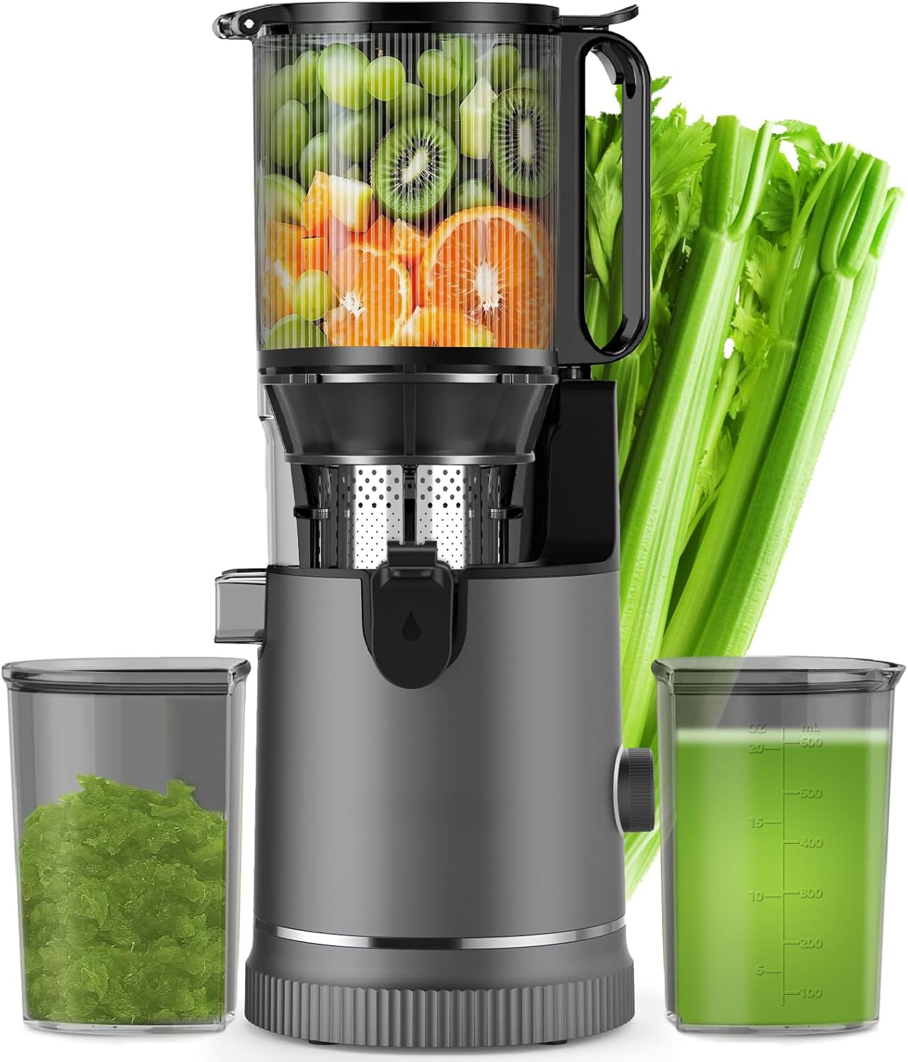 Extracteur de Jus – Slow Juicer avec Goulotte XL 147 mm et Moteur 400 W, Rendement Élevé et Préservation des Nutriments, Capacité 1,8 L avec 2 Verres, Sans BPA, Pour Fruits et Légumes Entiers