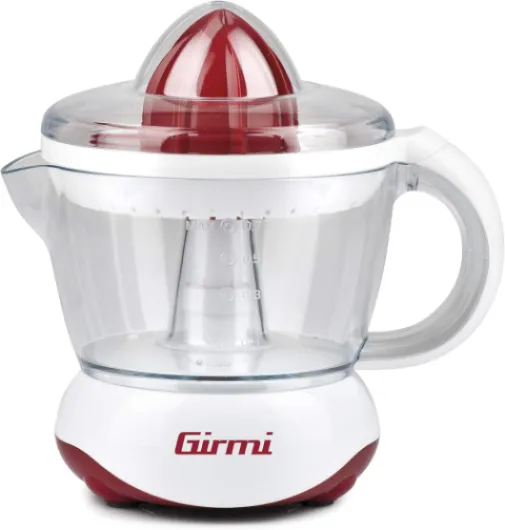 Girmi SR02 Presse-agrumes électrique, 25W, Double rotation, Capacité 700ml, Double cône de pressage petit et grand, Rouge-Blanc