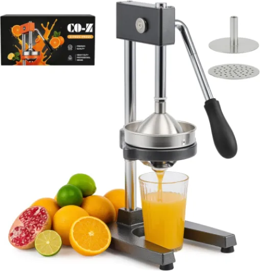 CO-Z Presse Agrumes Manuel Professionnel Silencieux en Acier Inoxydable de Qualité Alimentaire Broyeur Jus Presse Orange Lime Citron Pommes Fruit, Gris Gris-engrenage