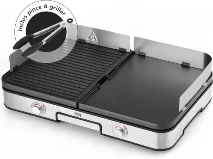 2400W Plancha électrique - Avec pince à barbecue & Protection contre les éclaboussures I Pour intérieur & exterieur I Plancha grill electrique Inox Grills électriques XXL