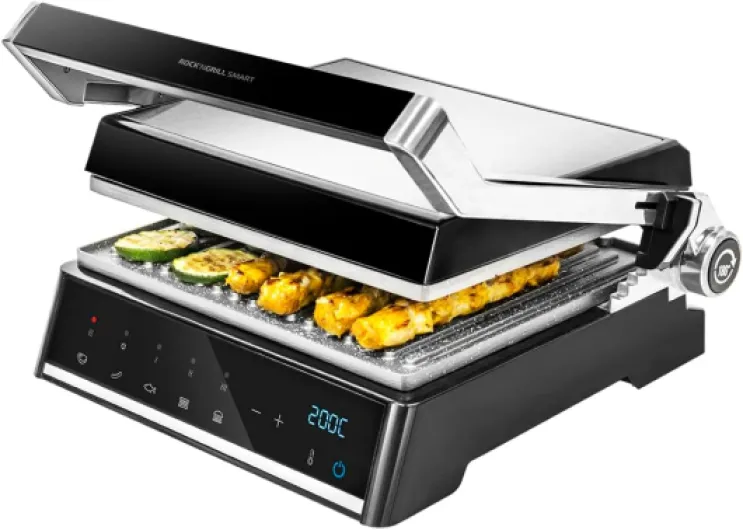 Grill électrique Rock’nGrill Smart - Système de réglage de la puissance, du temps et de la température de 2000 W, ouverture à 180 °, plaques amovibles allant au lave-vaisselle 2000 W - Smart