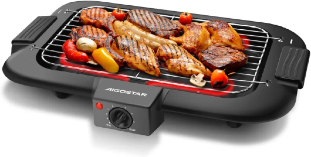 Tasty - Gril sans Fumée, Barbecue Electrique d’intérieur - 2000W, Thermostat, Taille Compacte - Utilisation Avec de l'eau: Evite Taches et Fumée - Entièrement Démontable.