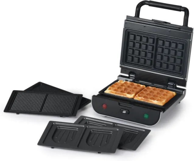 Appareil à gaufres et croque-monsieur, Gaufrier 3 en 1, Gaufres, Gaufrettes & Croques, 3 Plaques Interchangeables Antiadhésives, Rangement Vertical, Facile à Nettoyer