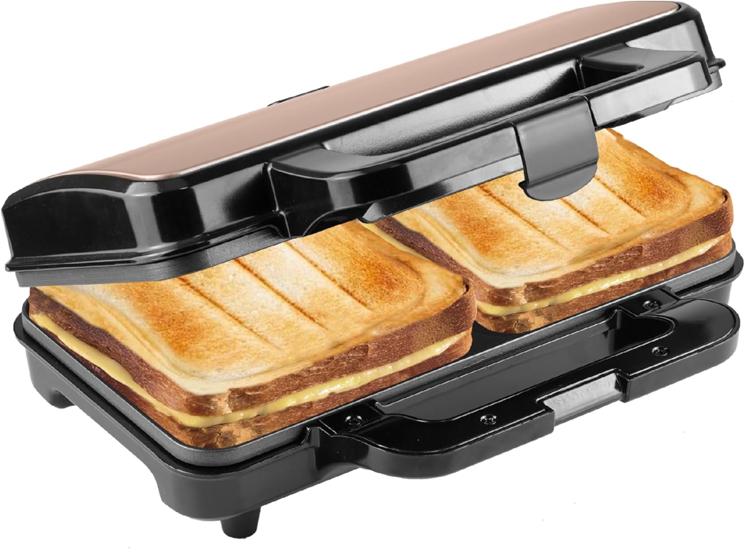 XL appareil croque monsieur, appareil à sandwich idéal pour les sandwichs américains (XL), pour deux sandwichs en forme de coquille, avec réglage automatique de la température,Couleur: Cuivre Coquillage Cuivre