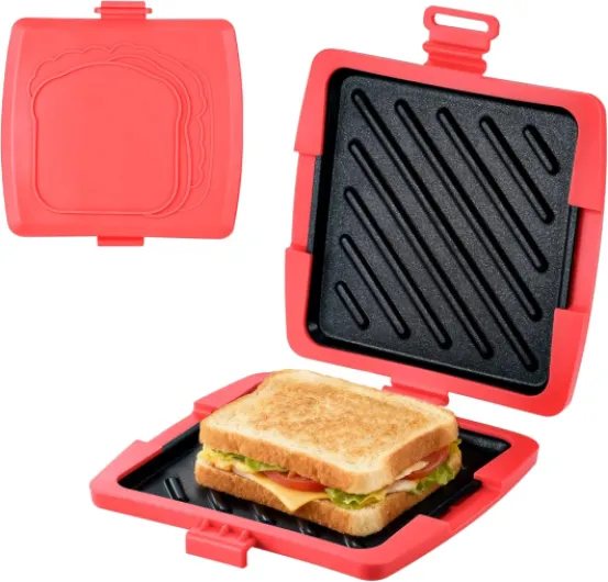 Appareil À Croque Monsieur pour Micro-ondes, 16 X 16 Cm Sandwich Maker Avec Plaques En Aluminium Amovibles Coque En Silicone, Toaster Machine à Micro-ondes Pour Panini Grill