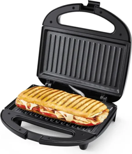 Grill Panini, 750W Appareil Panini avec Plaques Anti-adhésif, Appareil Croque Monsieur, Température Automatique, Indicateur LED, Poignée Cool Touch