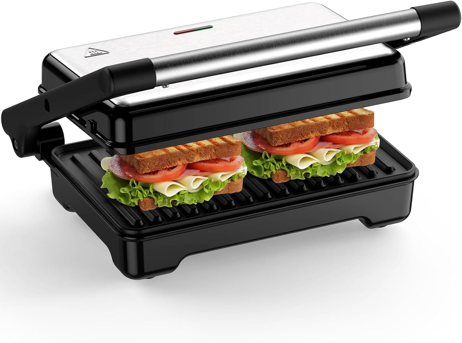 Appareil à Croque-Monsieur, Grille-Panini 1500W, Plaques XXL Antiadhésives, Température Automatique, Voyants Lumineux, Pour 2 Tranches