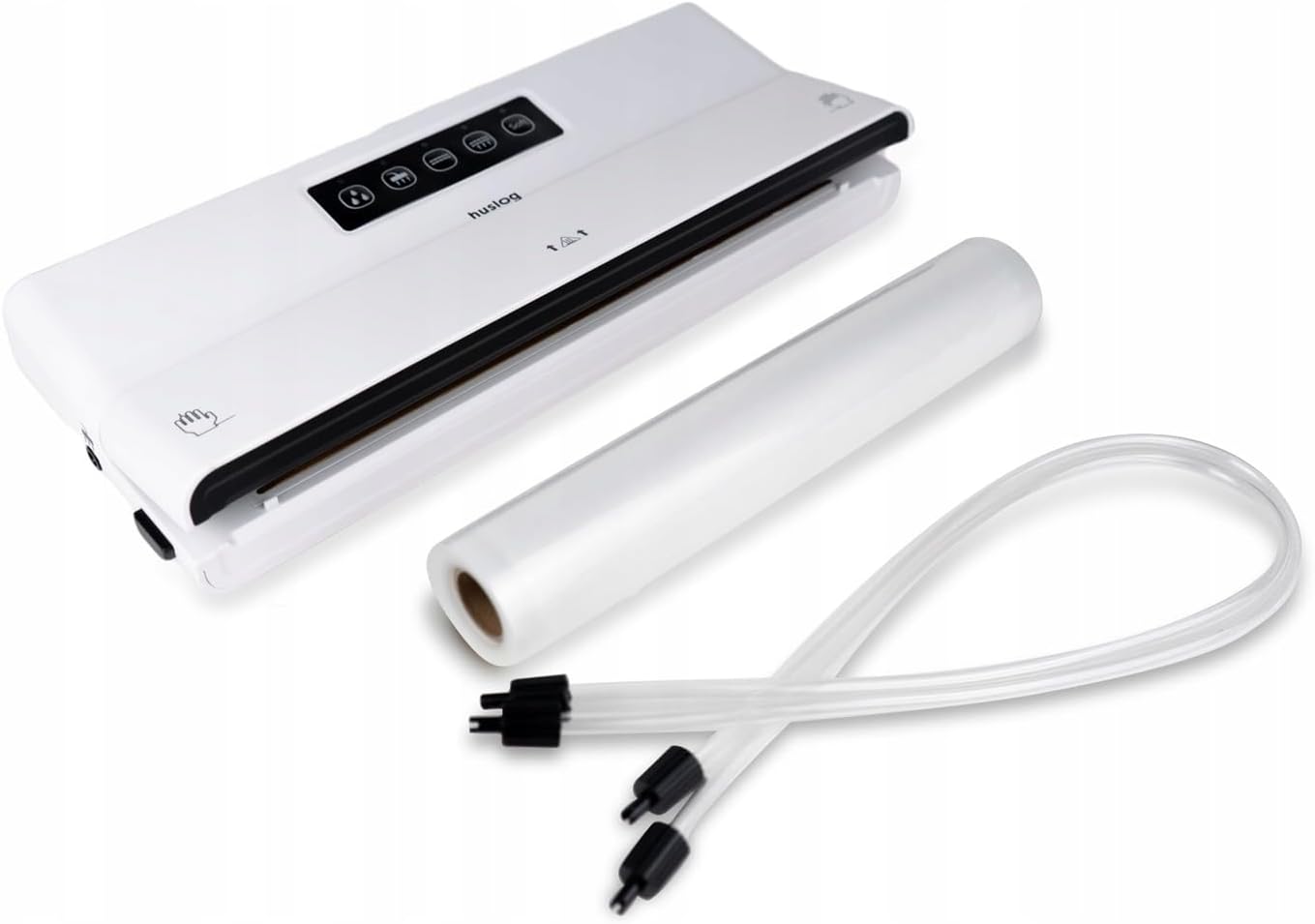 Machine Sous Vide Alimentaire 125W, 6,5L/min, Soudeuse 30cm pour Mode Sec & Humide, Idéale Cuisson Sous Vide, avec Rouleau 3m x 28cm, Tuyau et Adaptateurs, Blanc