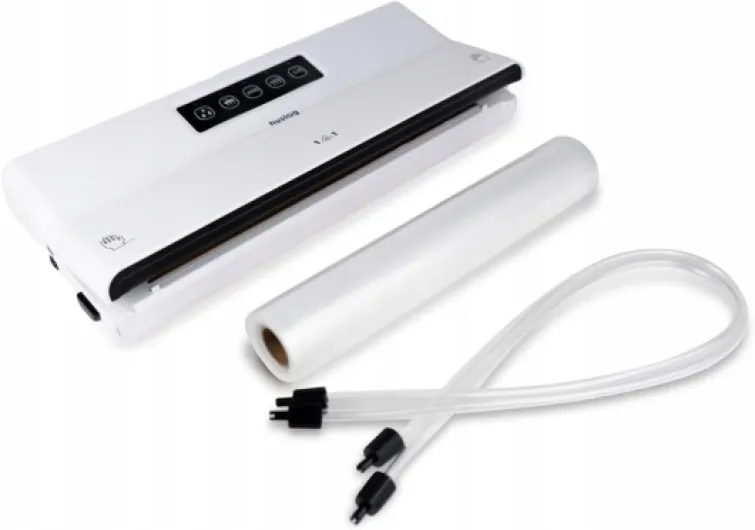 Machine Sous Vide Alimentaire 125W, 6,5L/min, Soudeuse 30cm pour Mode Sec & Humide, Idéale Cuisson Sous Vide, avec Rouleau 3m x 28cm, Tuyau et Adaptateurs, Blanc