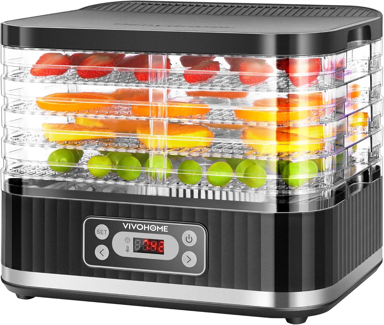 Déshydrateur Alimentaire 5 Plateaux 400W sans BPA, Température Réglable 35°C-70°C avec Minuterie 72h pour Fruits Séchés Viande Légumes Champignons Noir Noir 5 Plateaux