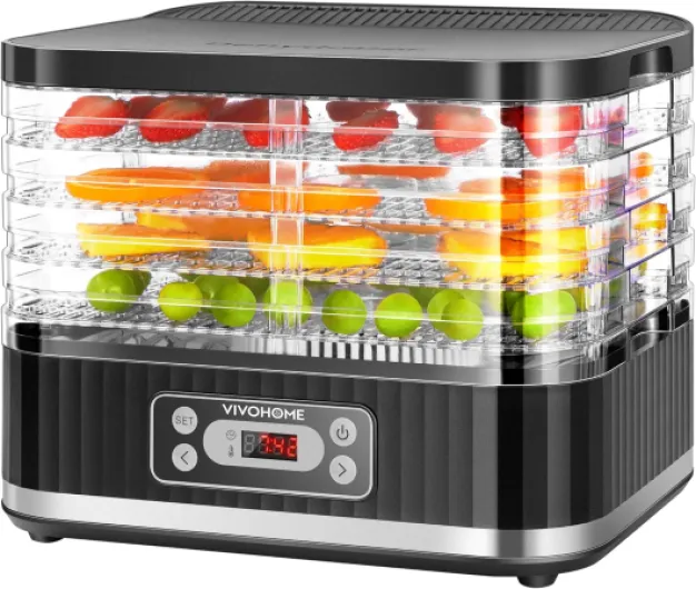 Déshydrateur Alimentaire 5 Plateaux 400W sans BPA, Température Réglable 35°C-70°C avec Minuterie 72h pour Fruits Séchés Viande Légumes Champignons Noir Noir 5 Plateaux