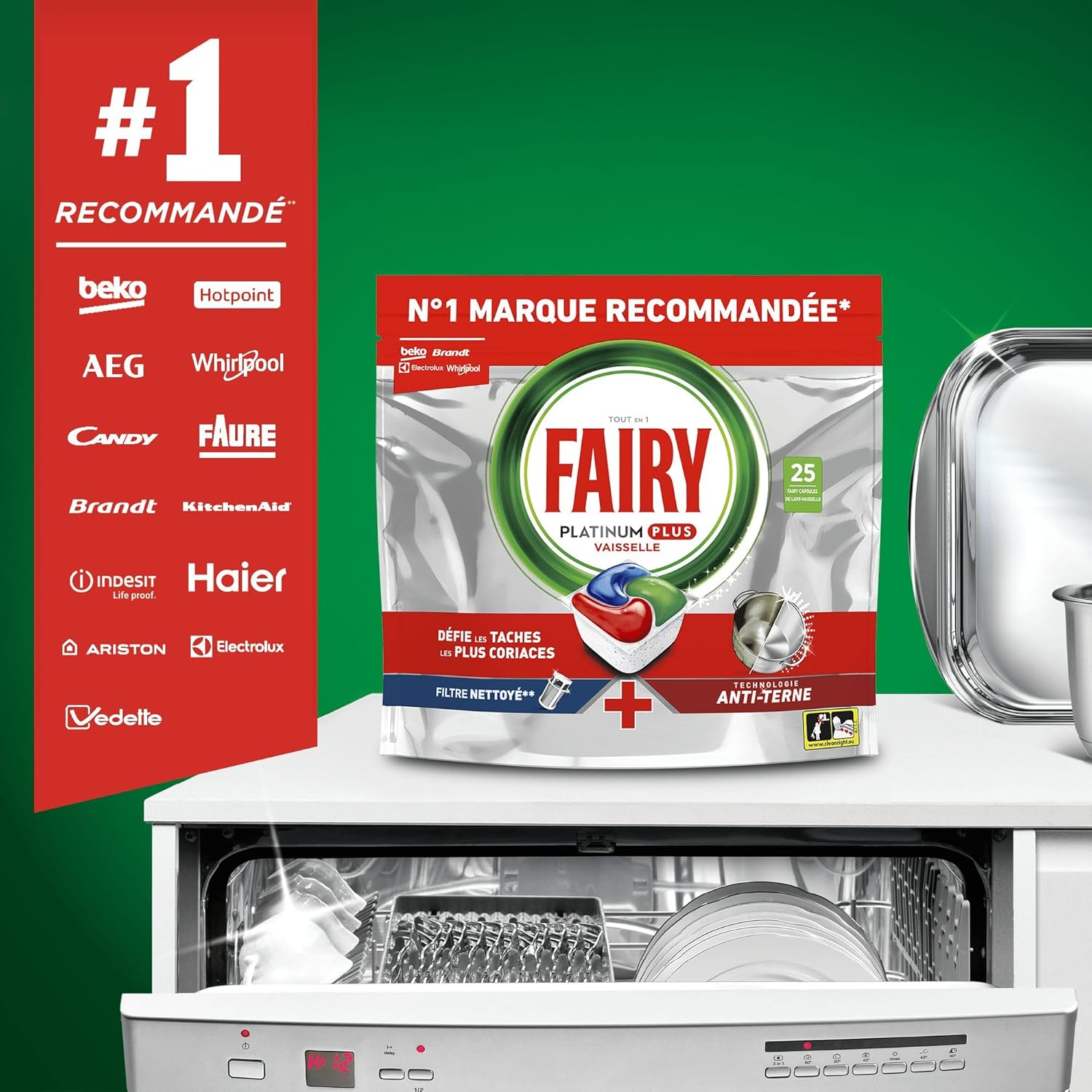 Platinum Plus Tablettes Lave-vaisselle Tout-en-1, 114 Tablettes (19x6), Parfum Citron, Technologie Anti-Terne, Prévient le Calcaire, Système Pré-Lavage Intégré, Efficace en Cycle Court Fairy Platinum Plus Tablettes Lave-Vaisselle 114 Capsules