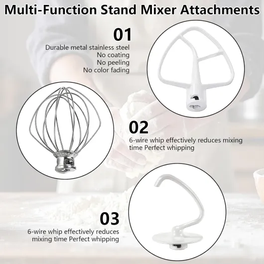Ensemble D'accessoires pour Robot de Cuisine, 3 Pièces Kitchen Accessoires avec Fouet K45WW Crochet Pétrisseur K45DH Batteur Plat K45B pour Préparer Une Variété de Plats Délicieux Tels Que des Gâteaux