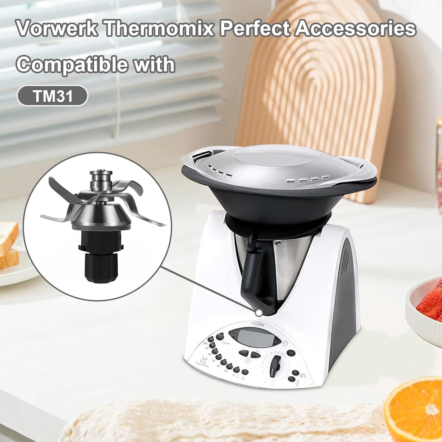 Lame de mixeur pour Vorwerk Thermomix TM31, lame de rechange en acier inoxydable TM31 avec bague d'étanchéité, pièces de rechange pour robot culinaire Thermömix TM31 (Noir)
