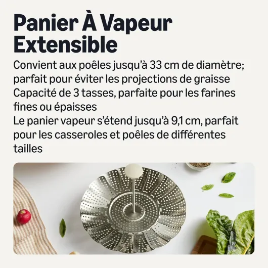Panier à Vapeur Extensible, Extensible de 14,2 à 23,5cm, Acier Inoxydable, Passe au Lave-Vaisselle