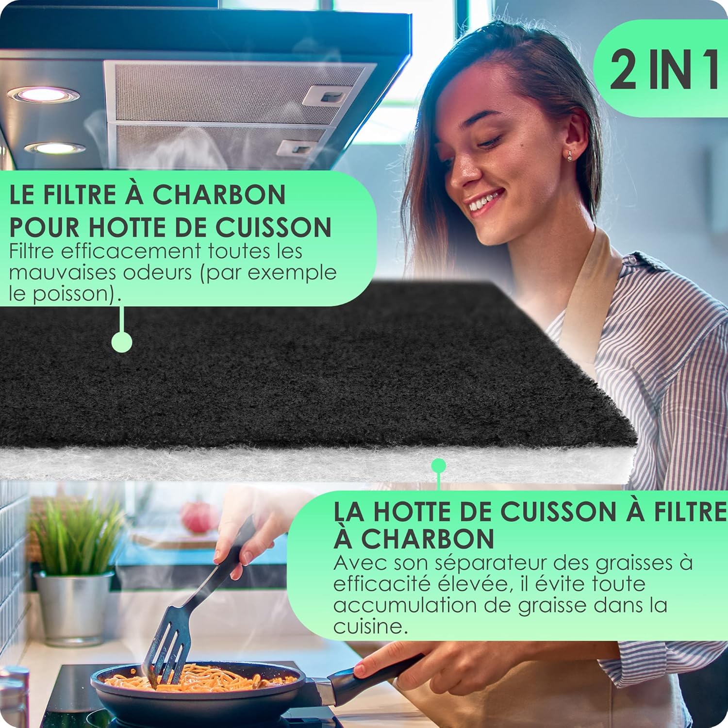 Filtre hotte cuisine, CHARBON ACTIF & FILTRE PLAT, pour decouper, filtre graisse hotte 1 Pièce