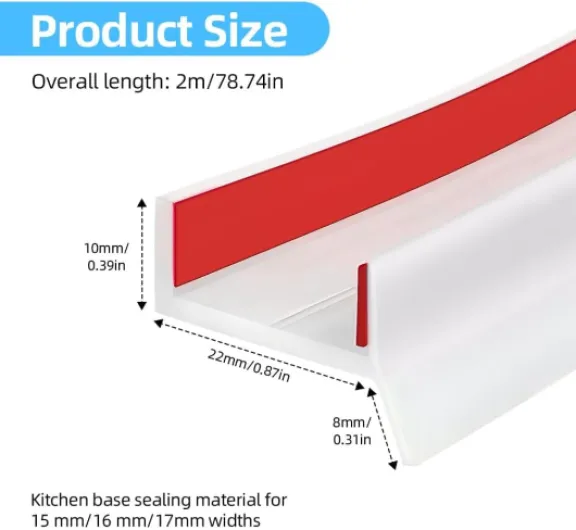 Joint Plinthe Cuisine Profil D’étanchéité pour Socle Cuisine pour Plinthe de 15mm 16mm 17mm pour Bas de Sous Placard(Blanc, 2M) 2m Blanc