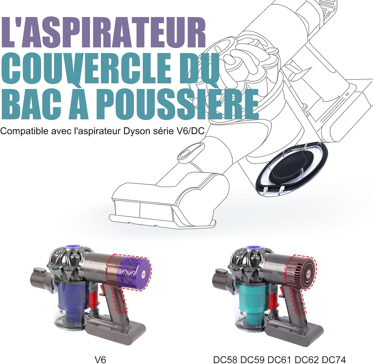 Couvercle de réservoir à poussière pour Dyson V6 aspirateur, Couvercle de réservoir à poussière de remplacement, pièce de rechange pour réservoir, Couvercle de remplacement avec joint torique pour V6