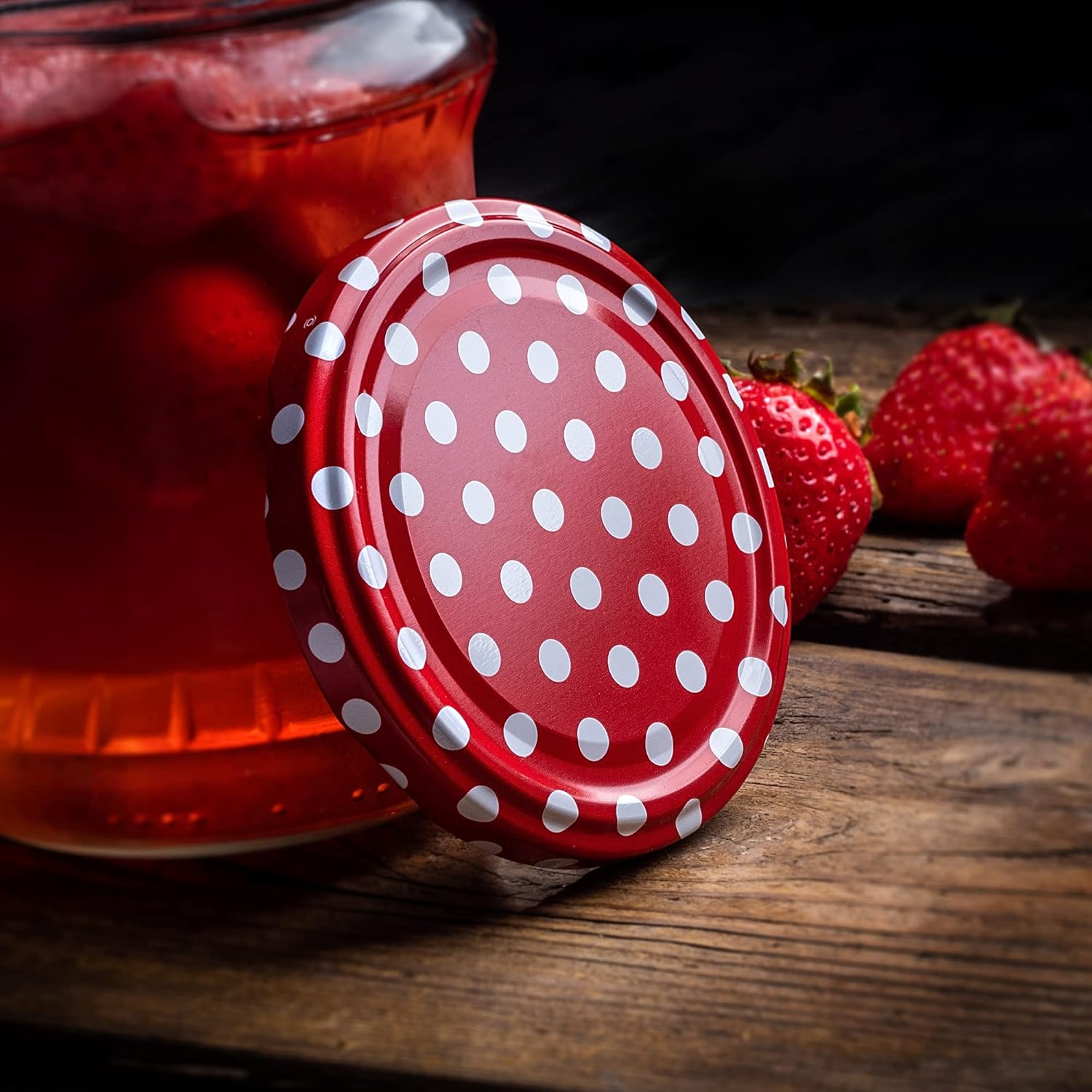 Couvercle à vis Kadax FI82 mm, ensemble de couvertures à tour de torsion en métal, couvercle de remplacement pour pots Mason, couvercle avec 6 dents d'orge pour les verres de collision Lot de 50 Rouge À Pois