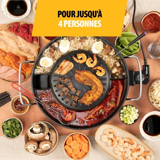 Barbecue coréen Hot Pot - Nombreux Accessoires Inclus - 3 L - 4 Personnes - 1 800 W, Noir Barbecue coréen Hot Pot 3 L