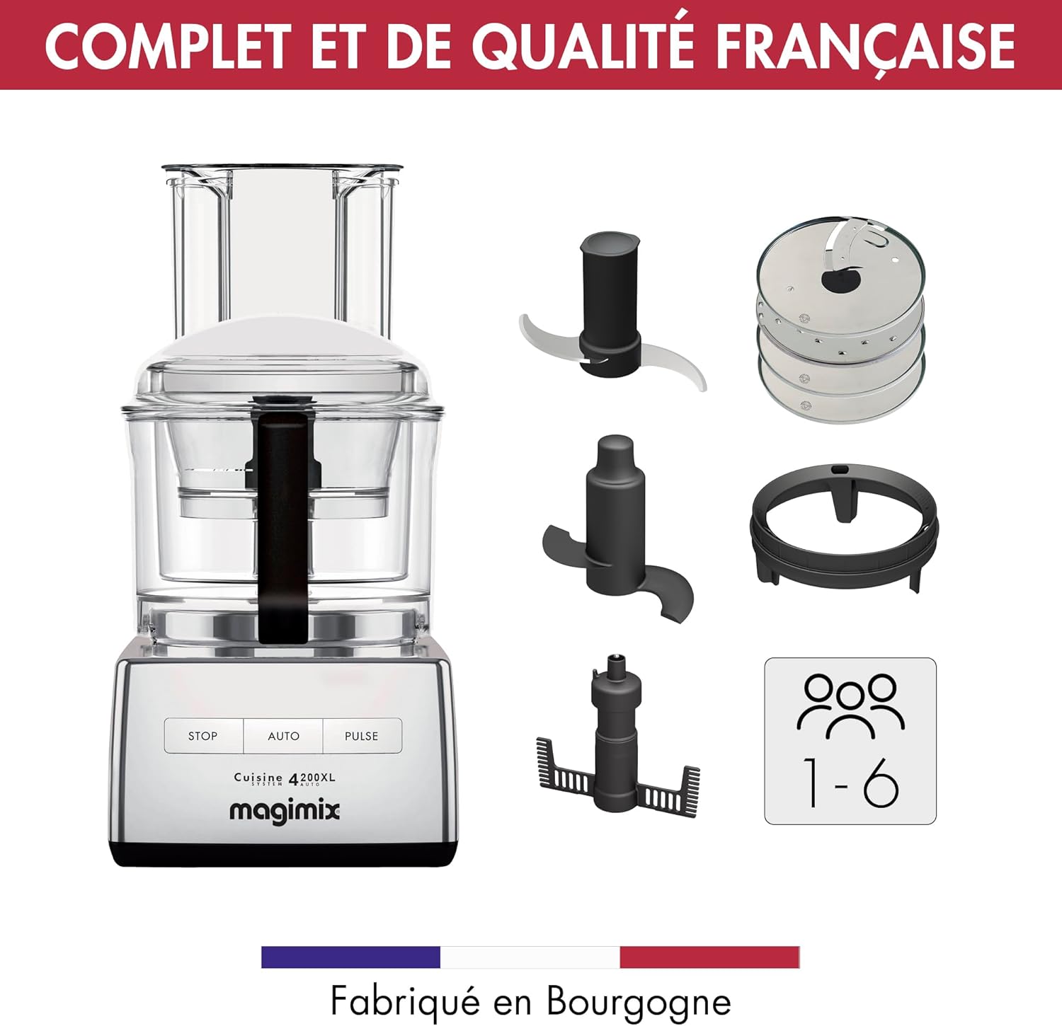 Robot de Cuisine Multifonction 3L- CS 4200 XL –Hachoir, Blender, Presse-Agrumes, Bol XL – Chrome Brillant