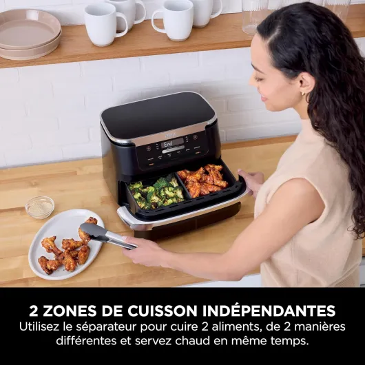 FlexDrawer Friteuse sans huile, Petite friteuse à air, double bac, compartiment 6,6L, appareil de cuisine multifonction 6-en-1, modes Air Fry/Roast/Bake, compatible lave-vaisselle, noir AF550EU 6,6L Noir