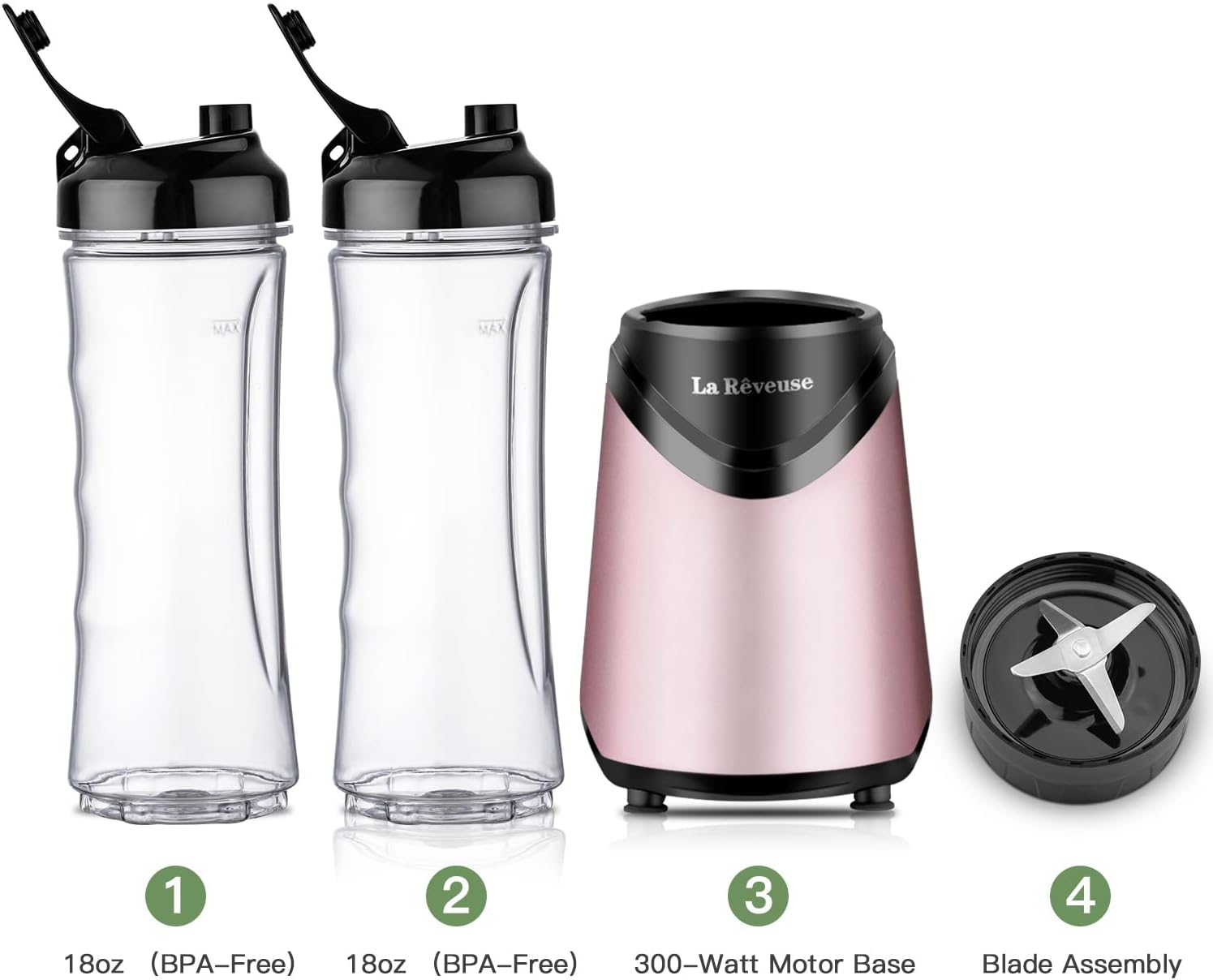 La Rêveuse Mixeur Blender avec 2 Bouteilles BPA-Free Portables de 550ml Mini Blender électrique Multifonctionnel pour Smoothie Milk-shake Fruits,Puissant 300W (Pink)