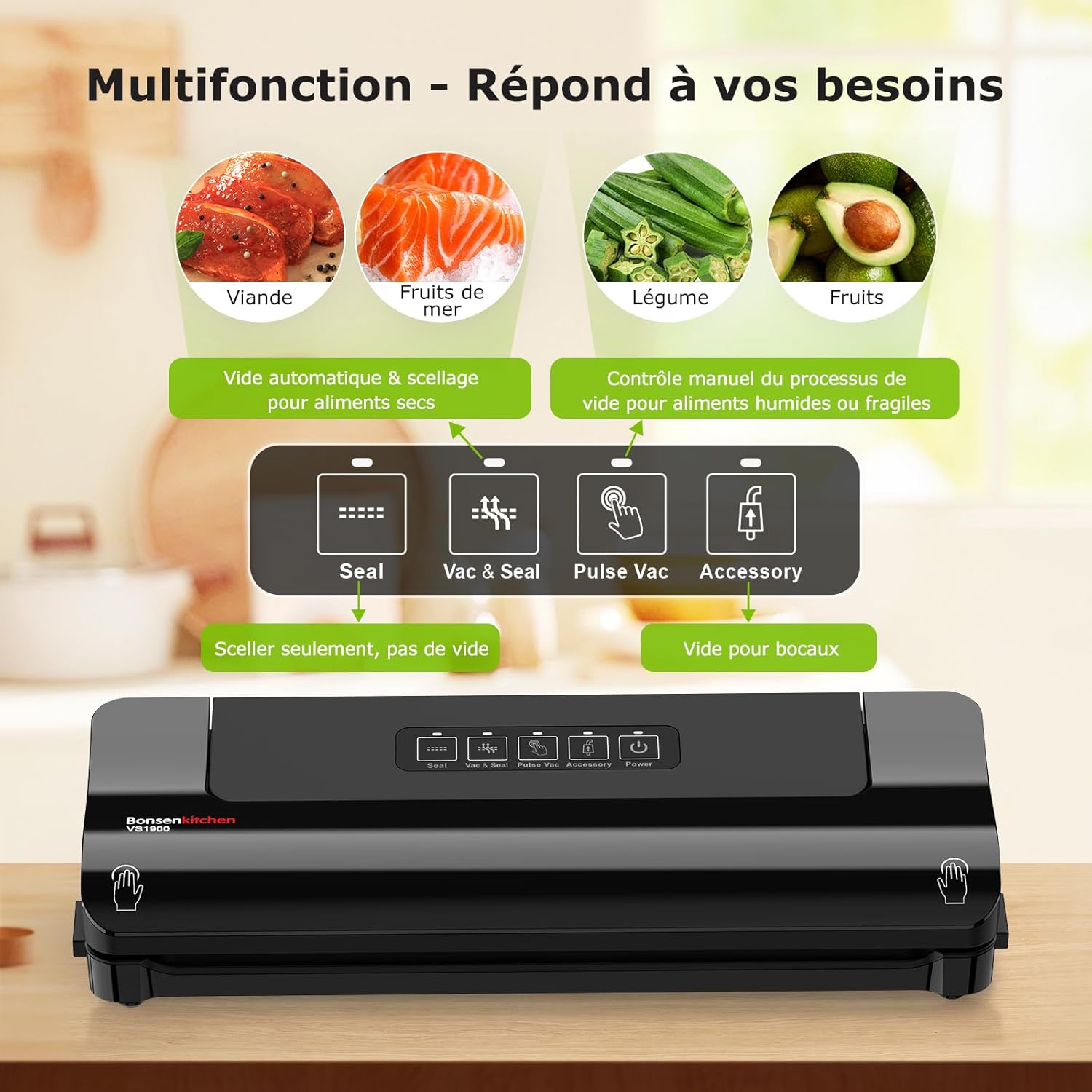 Machine sous vide alimentaire, Appareils de mise sous vide compacte, Machine sous vide multifonctionnelle pour aliments avec sac sous vide et tuyau accessoire Noir