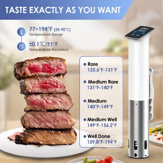 Cuiseur Sous Vide Cuisson Sous Vide 1100W – Précision ±0,1°C, Étanche IPX7, Compact & Silencieux – Cuisson à Basse Température Facile à Utiliser pour des Résultats Parfaits, Blanc