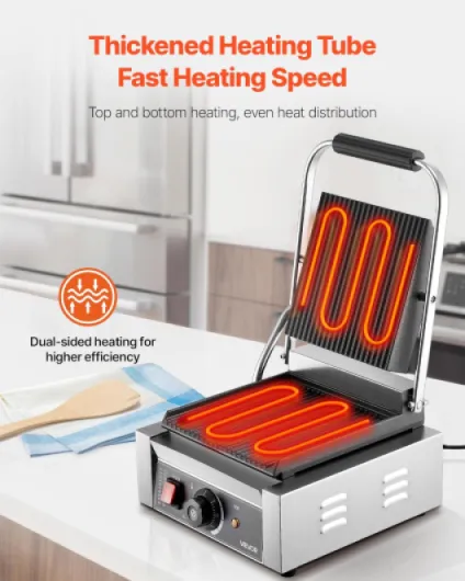 Gril Panini Électrique 1800 W, Presse à Panini avec Plaque Émaillée Plate de 22x23 cm, Appareil à Sandwich en Inox, avec Poignée et Contrôle de la Température, pour Hamburger, Steak, Cuisine