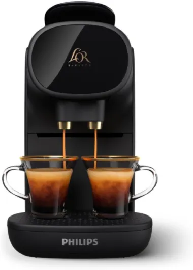 L'OR Barista Machine à Café à Capsules - Système Double Dose, 19 Bars, Compatible capsules Nespresso, Reconnaissance Double Capsule, Plateau Récolte-Gouttes Ajustable, Piano Noir (LM9012/66) Sublime Noir/Levier Gris