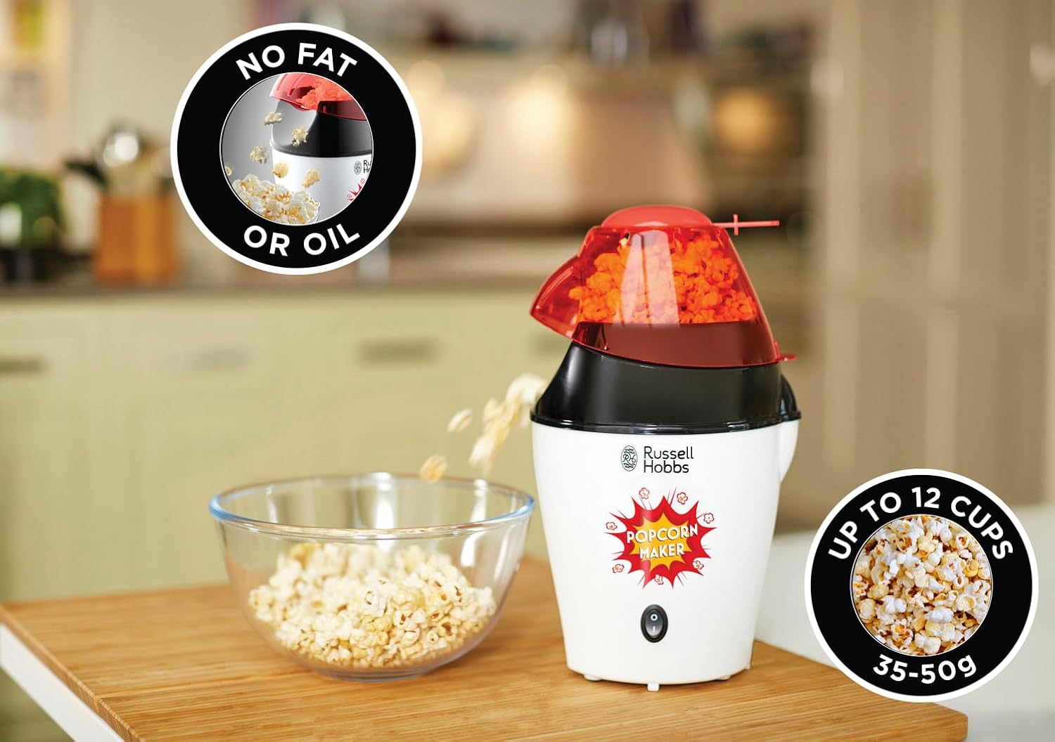 Machine à pop-corn [Cuisine saine: Sans graisse ni Huile] Fiesta (1200W, grande capacité, facile à nettoyer, cuillère de mesure) Machine à pop-corn à air chaud 24630-56
