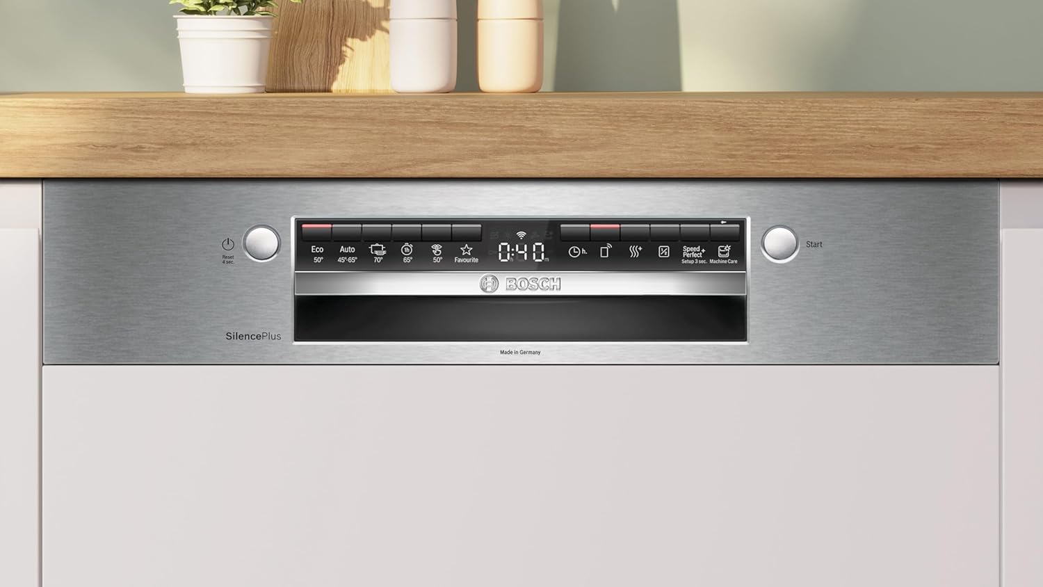 SMI4HCS07E, Série 4, Lave-vaisselle 60 cm, Encastrable avec Bandeau, Acier brossé