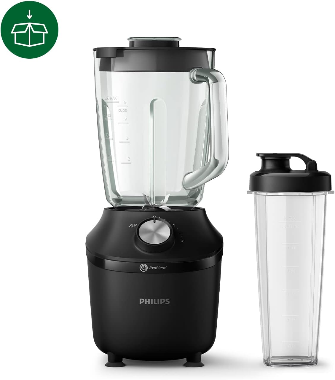 3000 Series Blender, Technologie ProBlend Crush 600 W, 2 l, Système ProBlend, Capacité effective de 1,25 l, 2 réglages de vitesse et fonction Pulse (HR2291/41) 600 W - Bol grande capacité