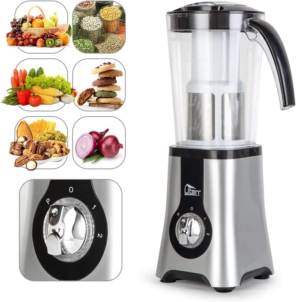 Blender Smoothie 1.25L, 380W Mini Blender Cuisine, 5-in-1 Mixeur Blender pour Milk-Shake, Jus de Fruits et Légumes, Blender Portable pour Sport, Voyage et Maison 1.25L (5 in 1)+380W+ 3 Gang A