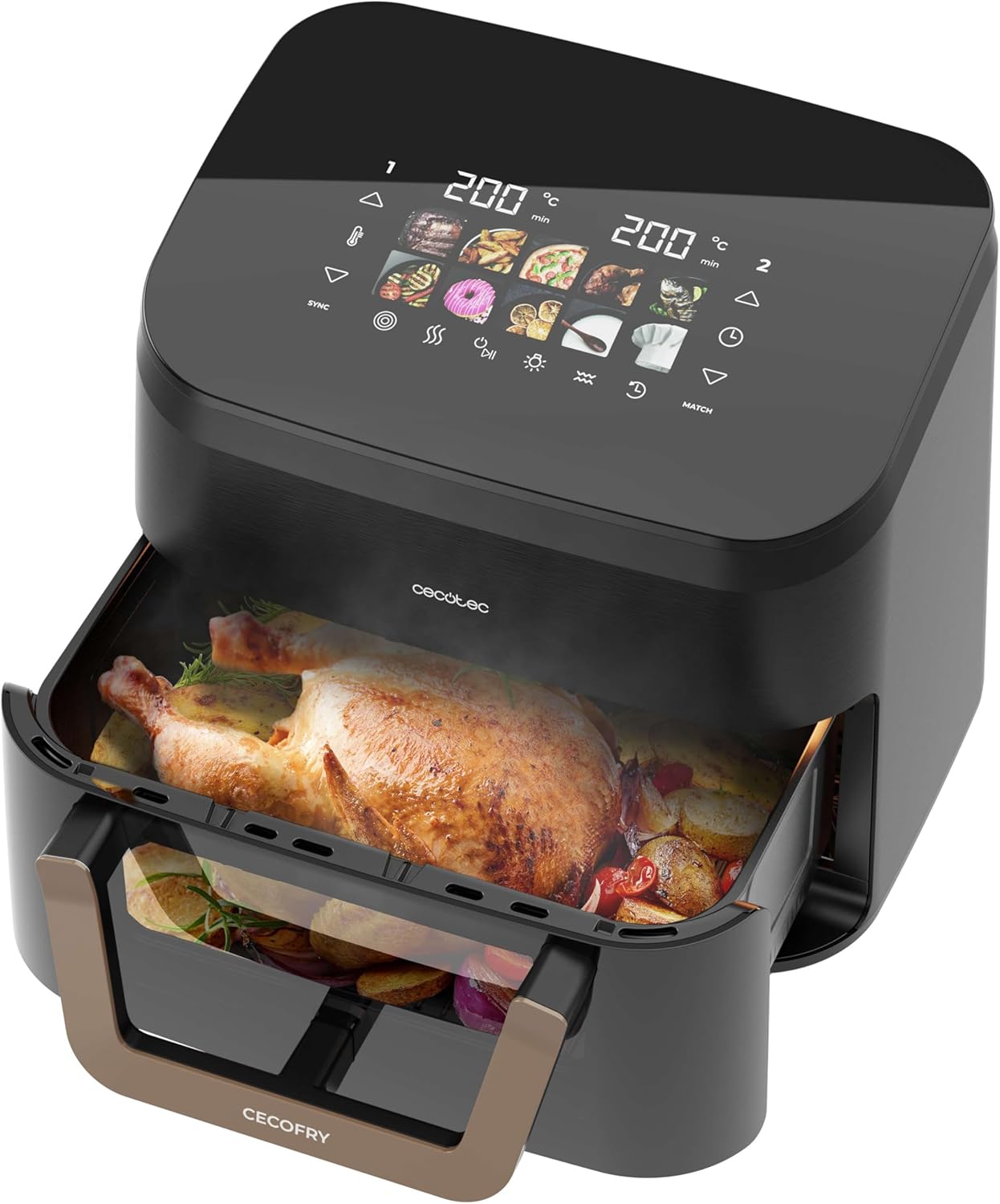 Air Fryer Cecofry&Grill Smokin' 11000 - Friteuse à Air sans Huile, Grill, Plancha, Fonction Fumoir, Résistance Double, Cuisson Uniforme, Idéale pour Viandes et Pizzas Noir 11 L