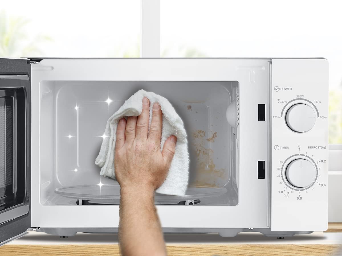 CMSN 20 Wh Micro-ondes, 5 niveaux de puissance, Éclairage intérieur, Dégivrage facile, Easy Degivrage, Plateau rotatif à 360 °, 20 L/700 W, Mécanique, Blanc Mécanique Blanc 20L