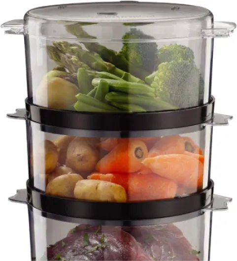 Cuiseur Vapeur [Ultra Compact] Noir mat (400W, 7L, 3 niveaux, cuiseur de Riz, Minuterie 60 min, arrêt auto., 3 Paniers sans BPA compatibles lave-vaisselle, pour cuisine saine) 26530-56 Cuiseur vapeur de 7 L