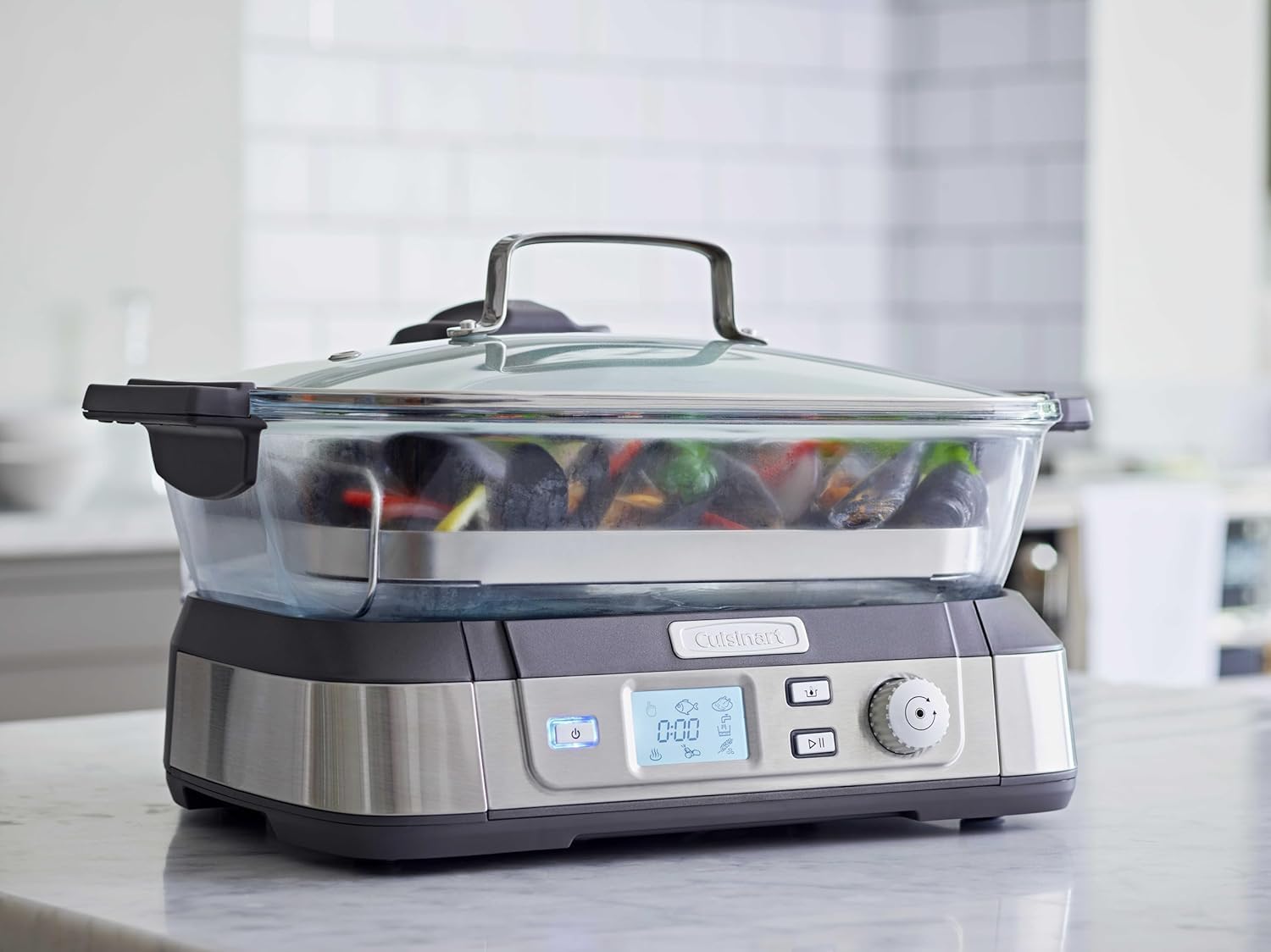 Cookfresh Cuiseur à vapeur professionnel en verre - 1L d'eau, sans BPA, plateau à vapeur en acier inoxydable - 30 sec de chauffage - Affichage numérique Multicuiseur numérique + cuiseur vapeur