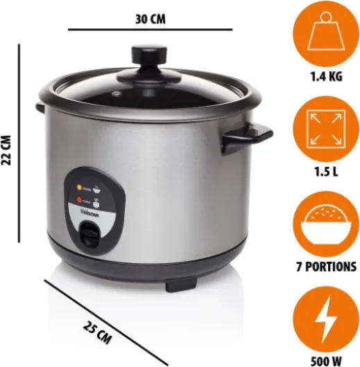 Cuiseur à riz, 1,5 L, riz pouvant accueillir jusqu'à 10 personnes sans le brûler, avec fonction maintien au chaud, 500 W, noir, acier inoxydable, RK-6127 1,0 Litre
